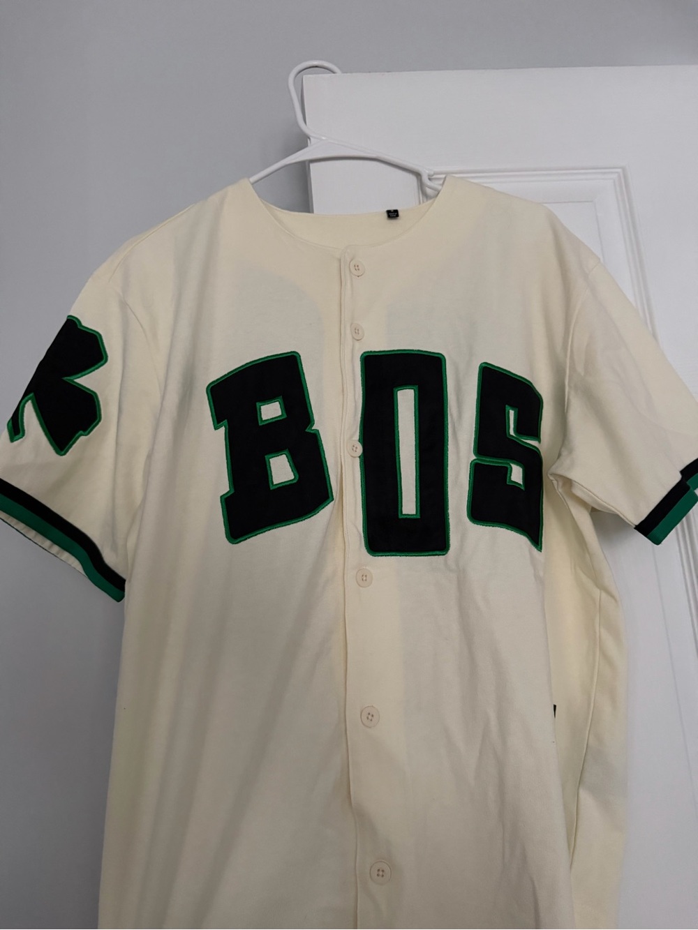 Men's Cream BOS Baseball-Style Button-Up Shirt